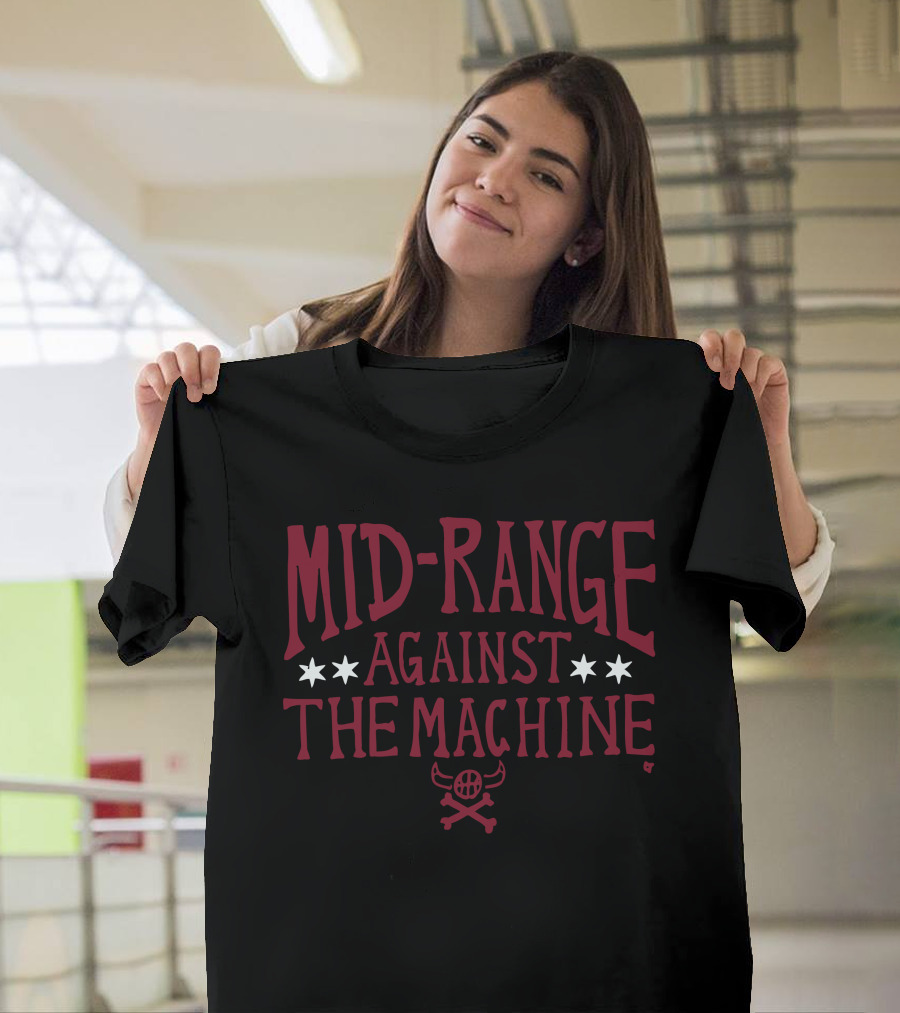Mid-Range Against the Machine Chicago Basketball Stars and Skulls T-Shirt