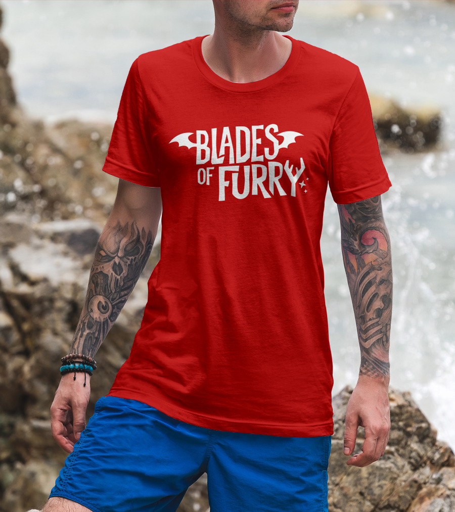 Blades Of Furry Text With Bat Wings And Stars T-Shirt