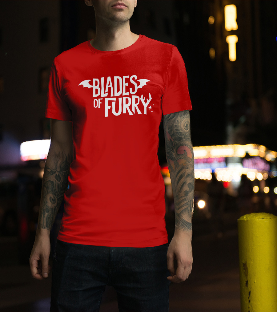 Blades Of Furry Text With Bat Wings And Stars T-Shirt