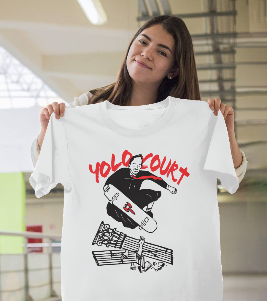 YOLO Court Skateboarding Judge Over Columns T-Shirt