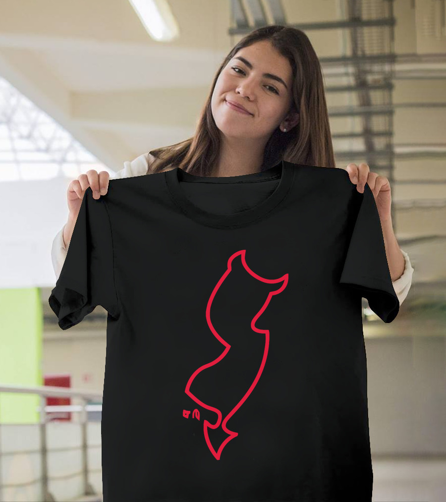New Jersey Red Neon Outline Devil Tail T-Shirt