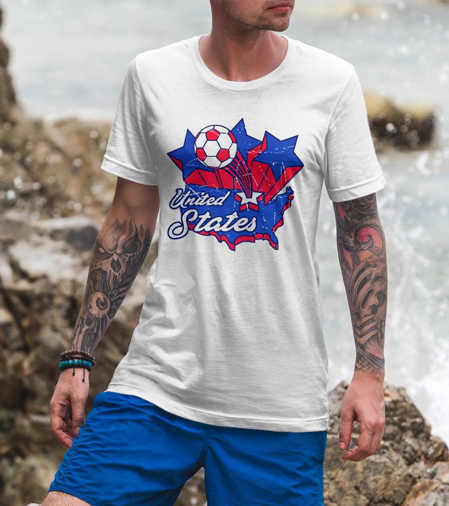 United States Soccer Vintage Map Stars And Ball T-Shirt