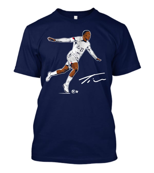Timothy Weah Signature Soccer Art With Player 21 And Tim Autograph T-Shirt
