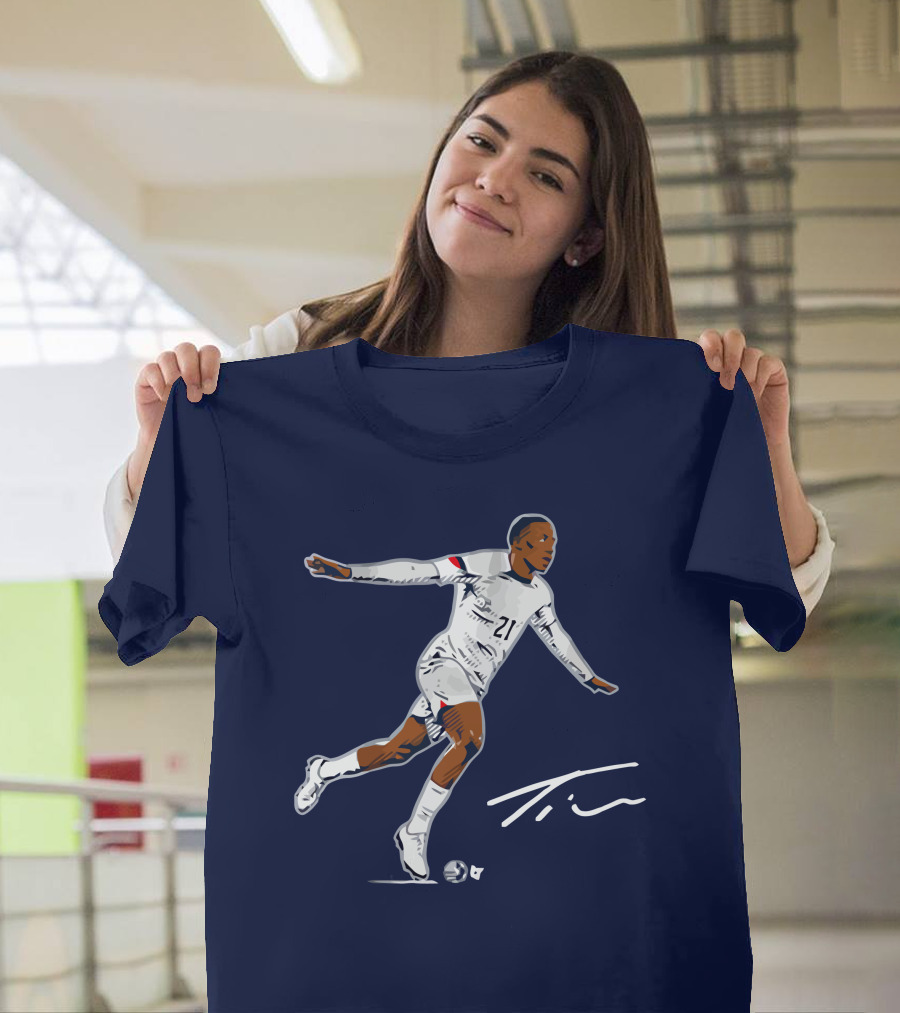 Timothy Weah Signature Soccer Art With Player 21 And Tim Autograph T-Shirt