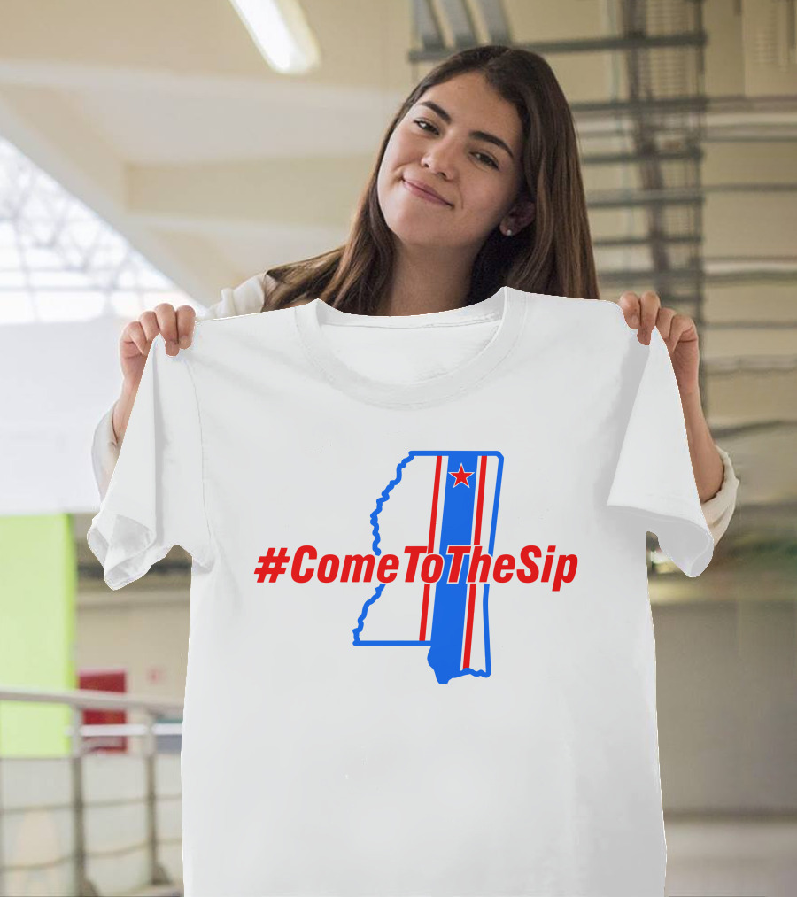 ComeToTheSip Mississippi Map Blue Red Star T-Shirt