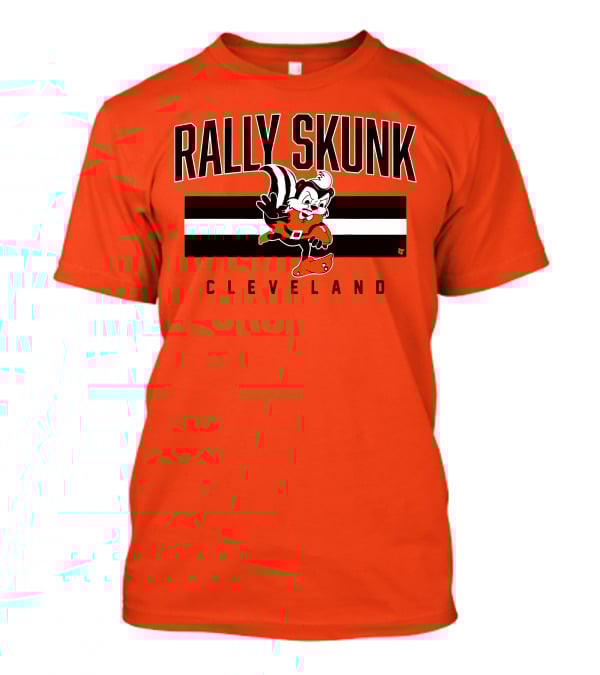 Cleveland Rally Skunk Football Character Sporting Orange Helmets T-Shirt