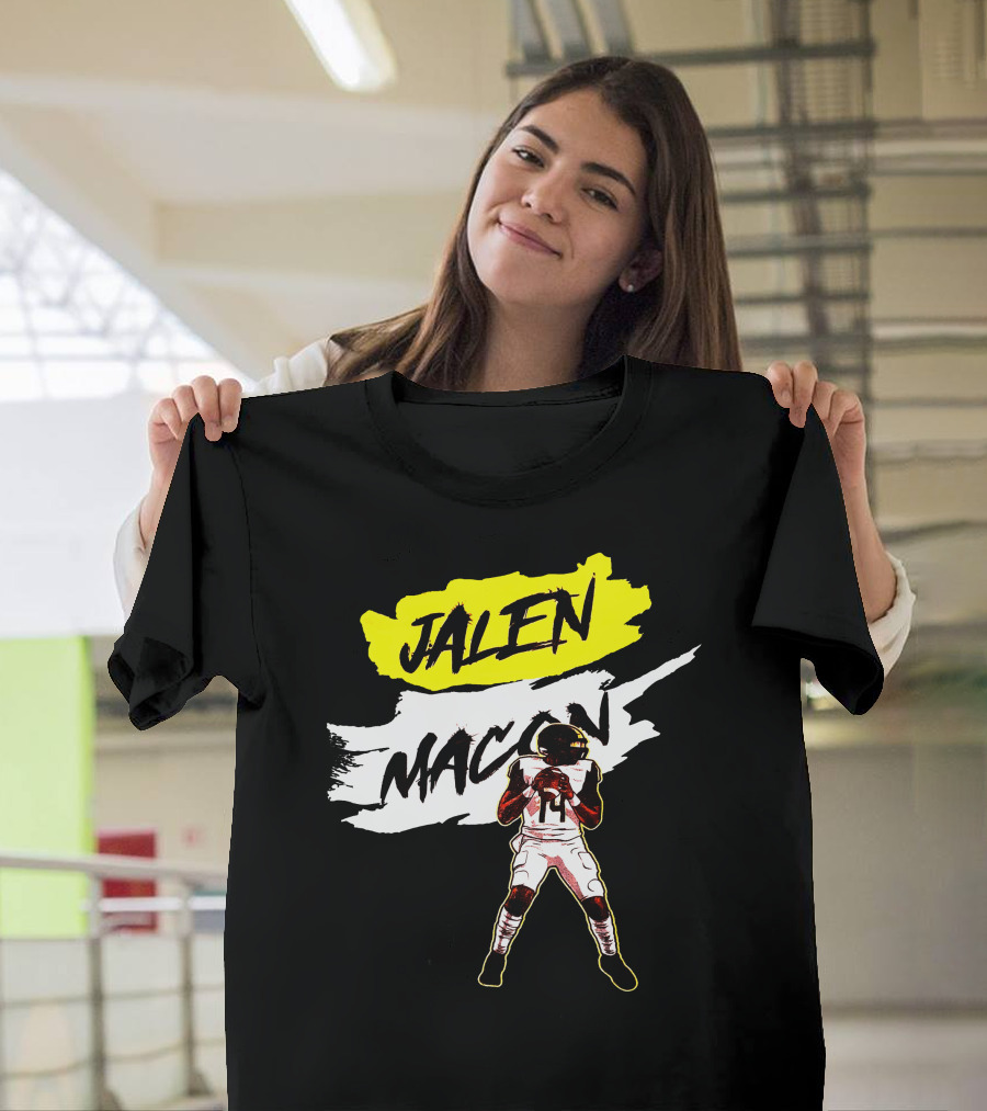 Jalen Macon Football Player Black White Yellow T-Shirt