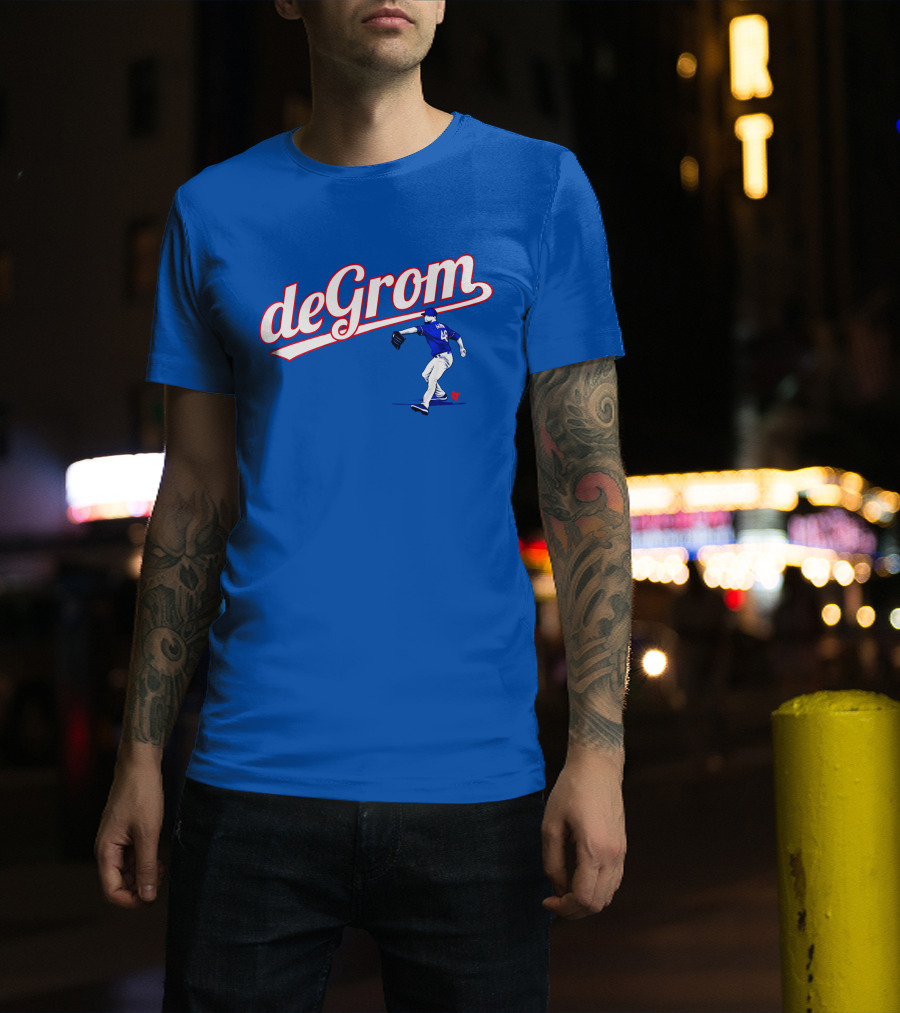 DeGrom Texas Pitching Action Logo Blue T-Shirt