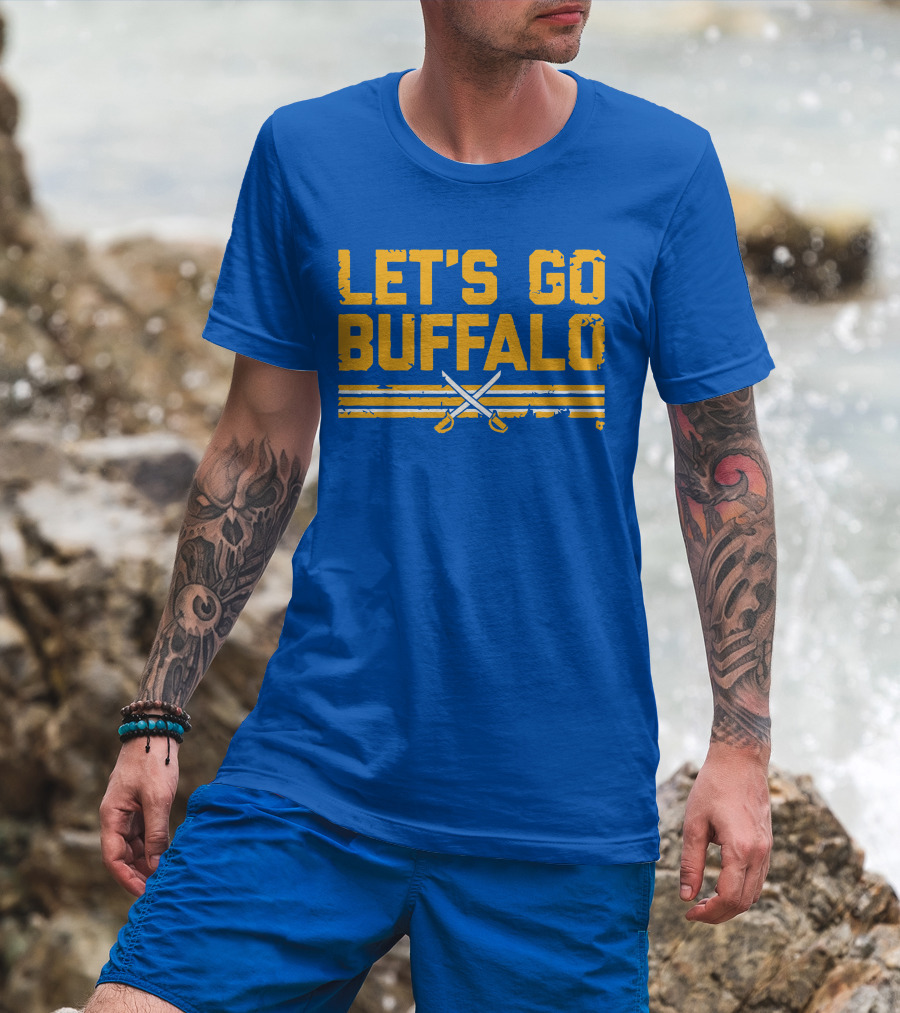 Let's Go Buffalo Hockey Crossed Sabres Blue And Gold T-Shirt