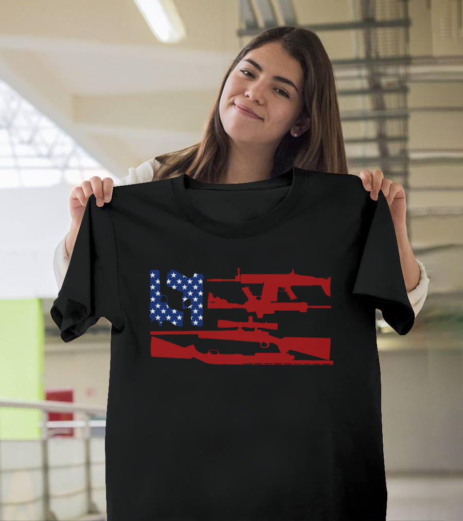 Guns and 69 American Flag Rifle T-Shirt
