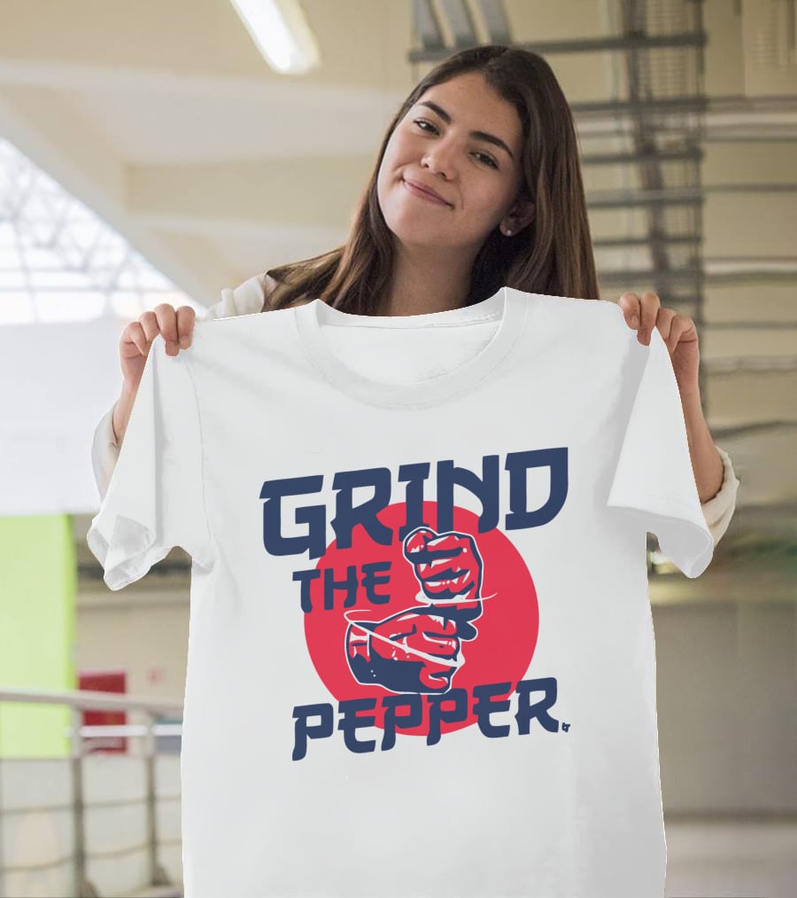 Grind The Pepper Japan Hand Gesture Red Circle Background T-Shirt