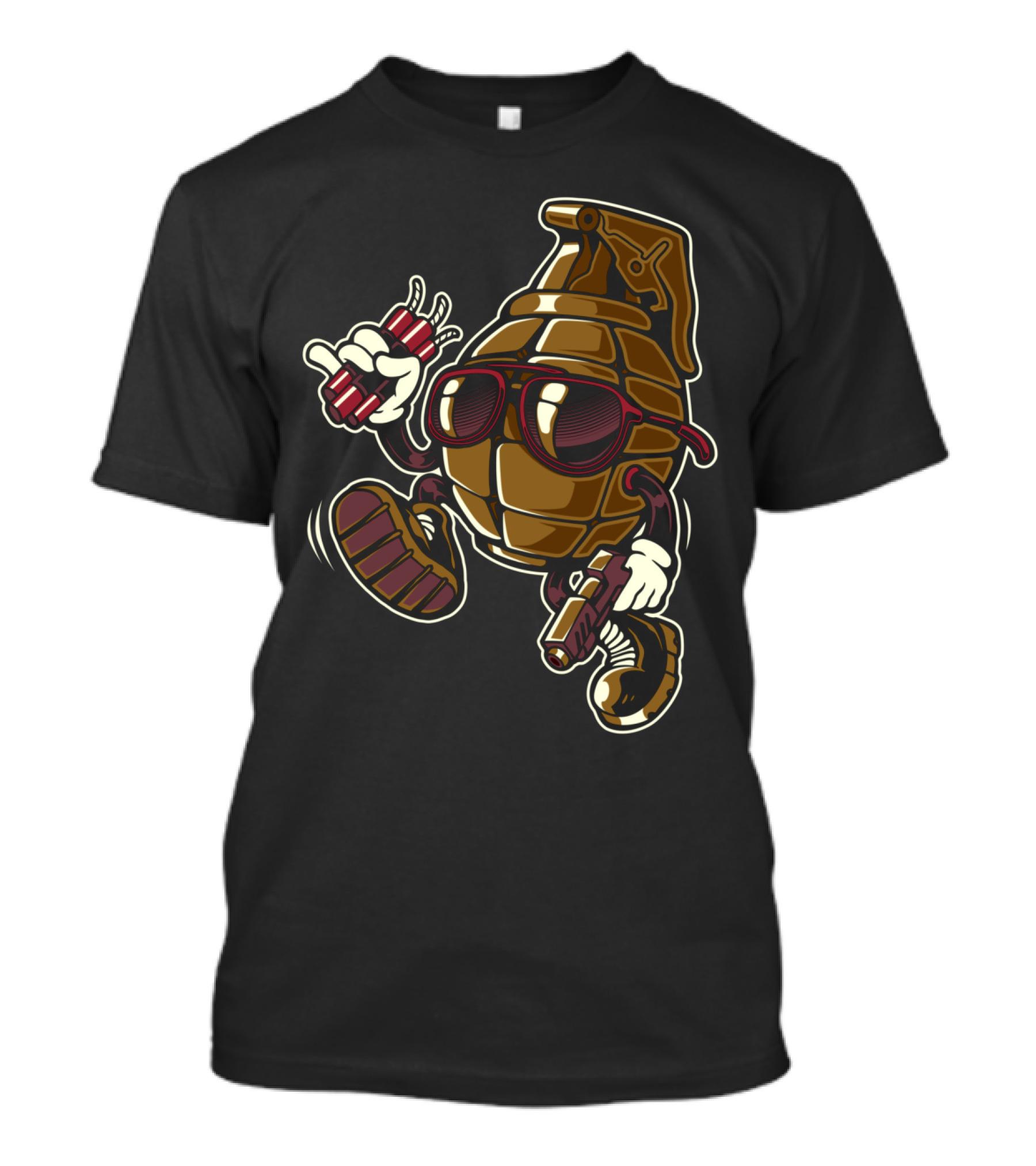 Grenade Sunglasses Walking Character With Dynamite And Gun T-Shirt