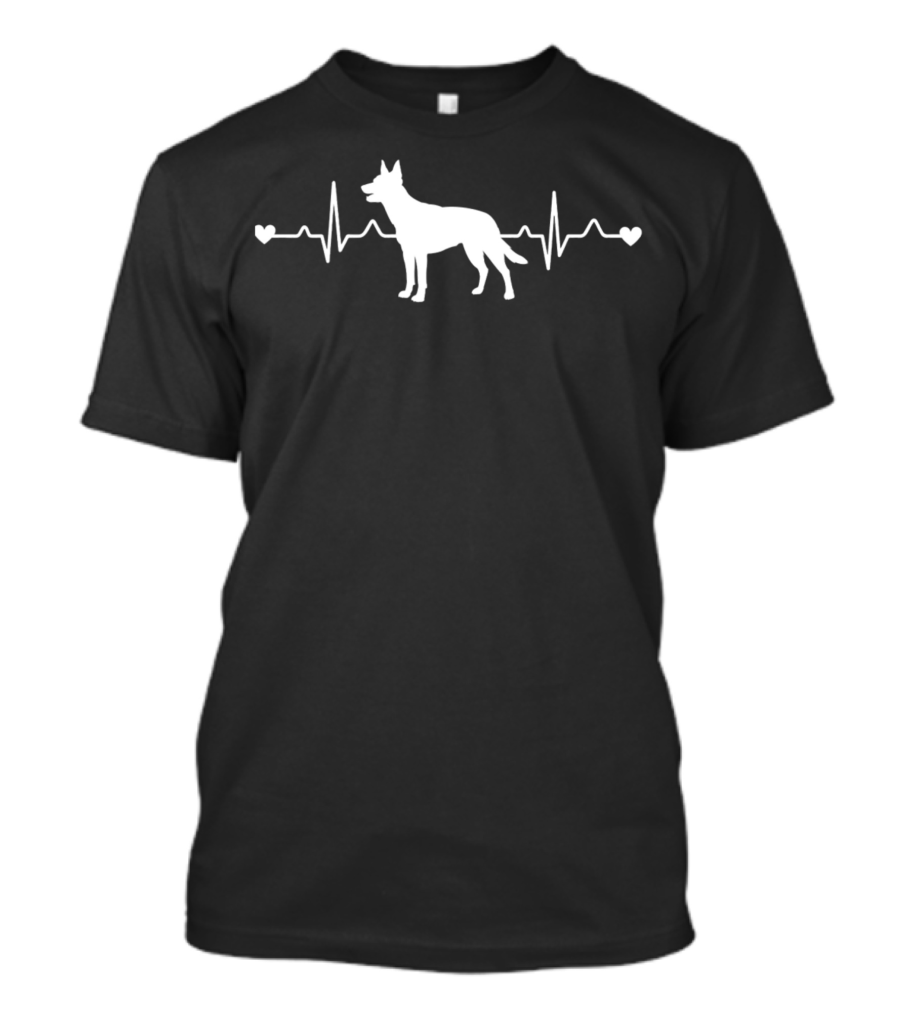 Australian Kelpie Silhouette With Heartbeat Pulse ECG And Love Hearts T-Shirt