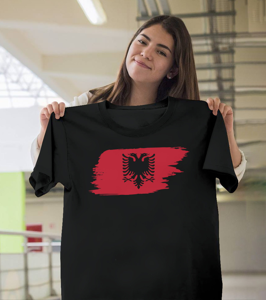 Albania Flag Red Brushstroke Double-Headed Eagle T-Shirt