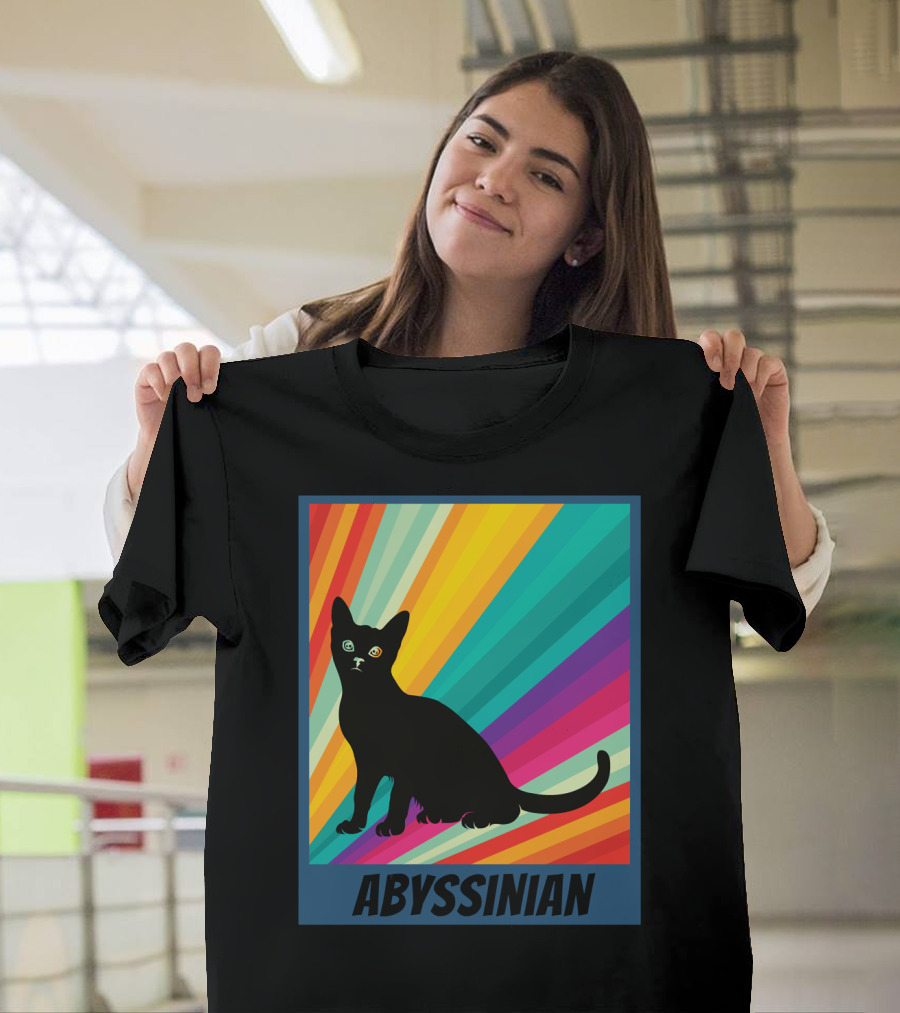 Abyssinian Cat Retro Rainbow T-Shirt