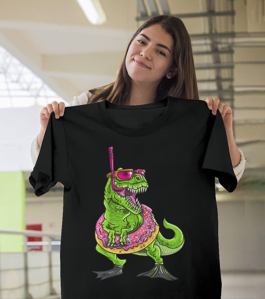 Dinosaur Snorkeling Donut Float Summer Pool Party T-Shirt