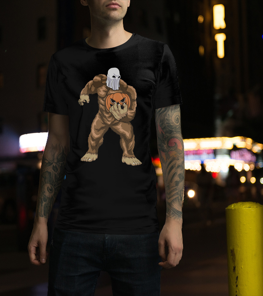 Ghost Bigfoot Sasquatch With Jack O' Lantern Head T-Shirt