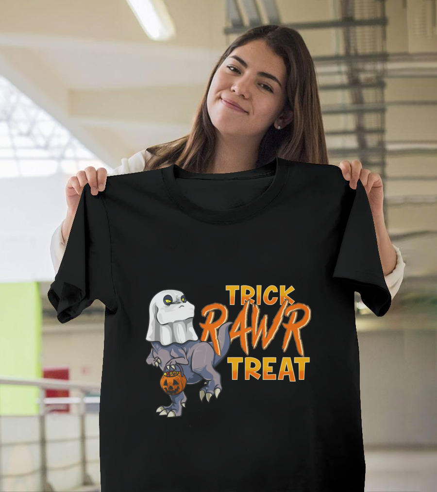 Ghost Dinosaur Trick RAWR Treat Boos Asaurus Halloween Pumpkin Paleontology Fun T-Shirt