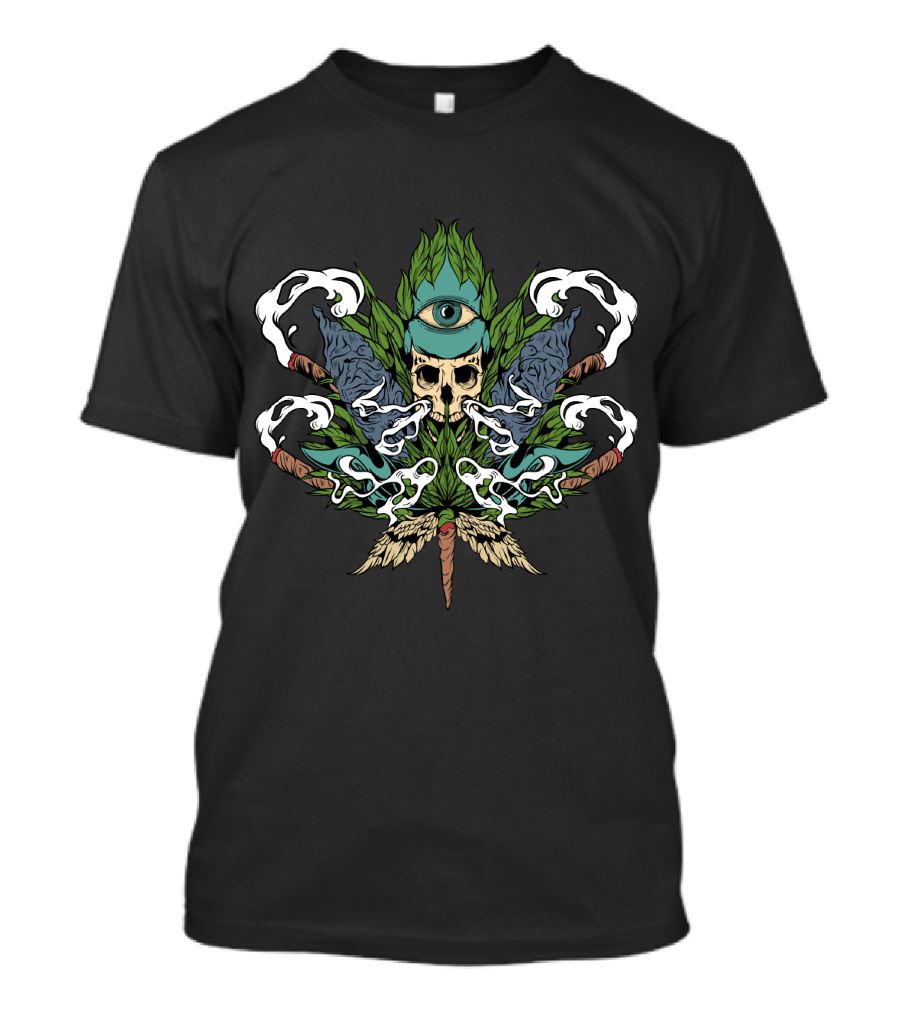 Illuminati Skull Cannabis Leaf 420 Weed Pot Eye T-Shirt