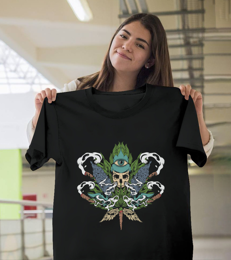 Illuminati Skull Cannabis Leaf 420 Weed Pot Eye T-Shirt
