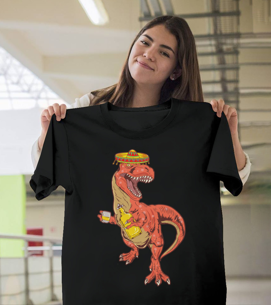Tequilasaurus Rex Dinosaur Tequila Drinking Team Sombrero Fiesta T-Shirt