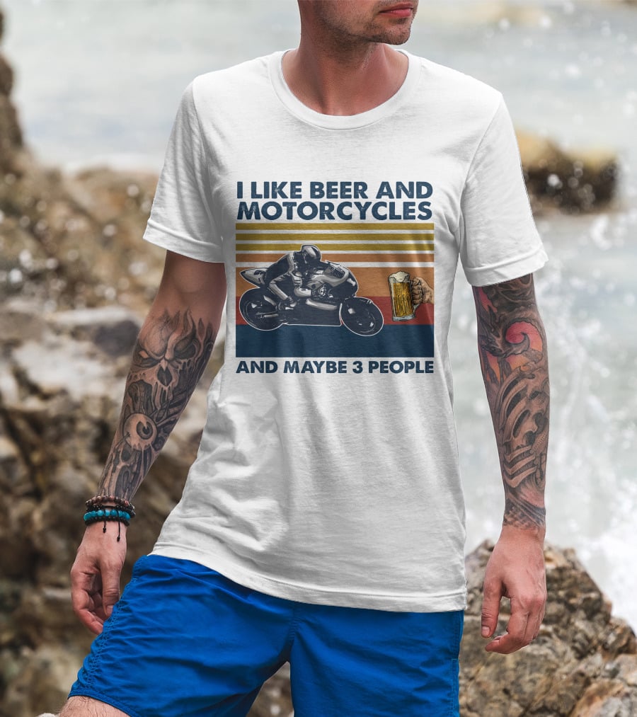 I Like Beer And Motorcycles Vintage Style With Beer Mug And Racer T-Shirt