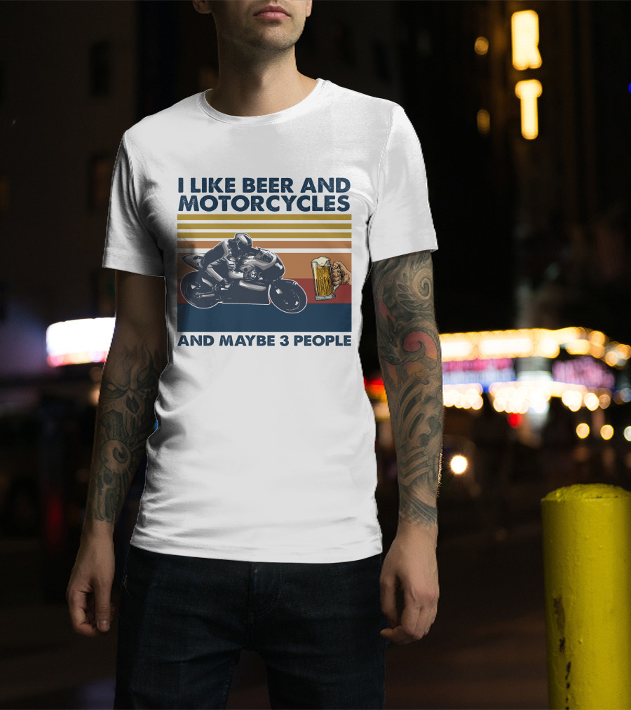 I Like Beer And Motorcycles Vintage Style With Beer Mug And Racer T-Shirt