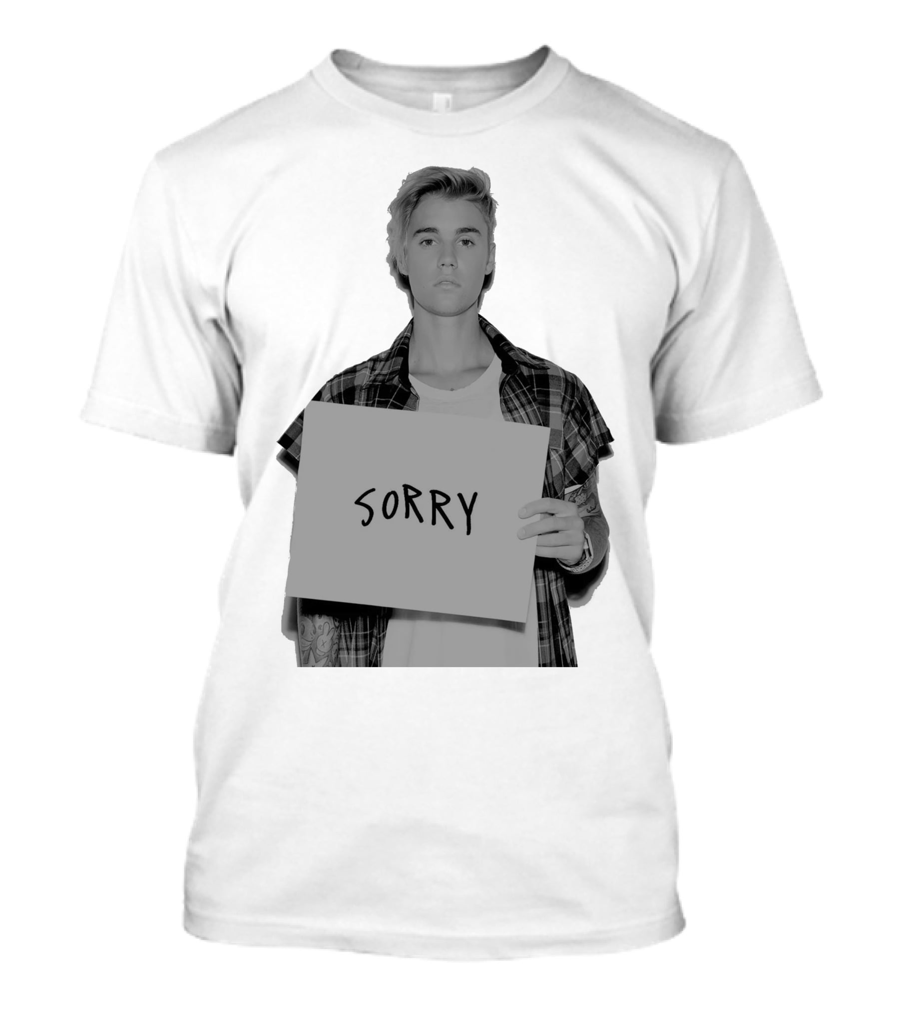 Sorry Justin Bieber Black And White Image T-Shirt