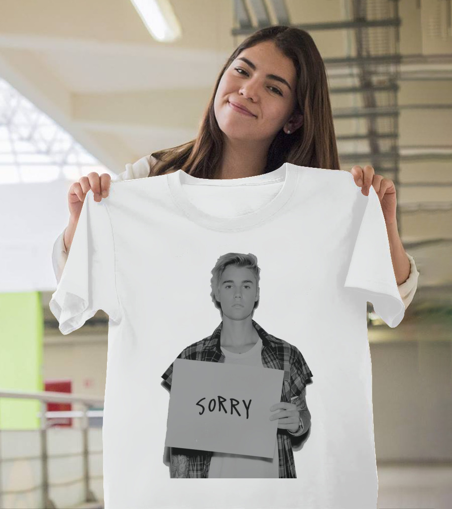Sorry Justin Bieber Black And White Image T-Shirt