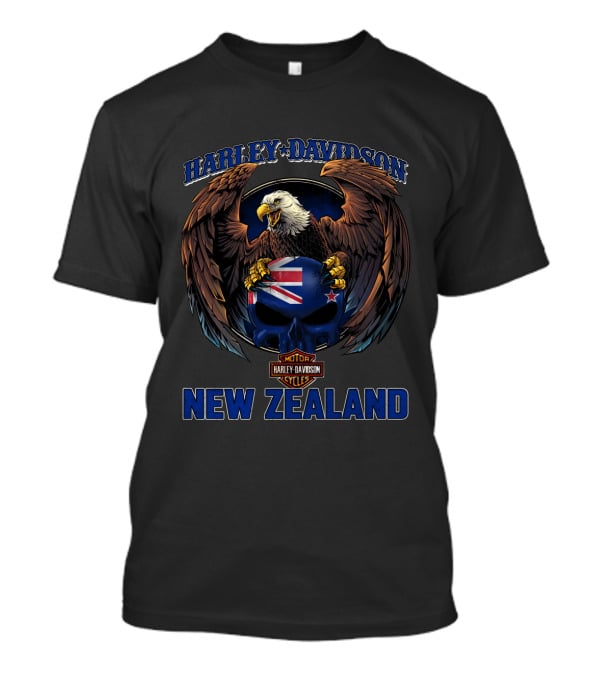 Harley Davidson New Zealand Motor Cycles Eagle Skull Flag T-Shirt