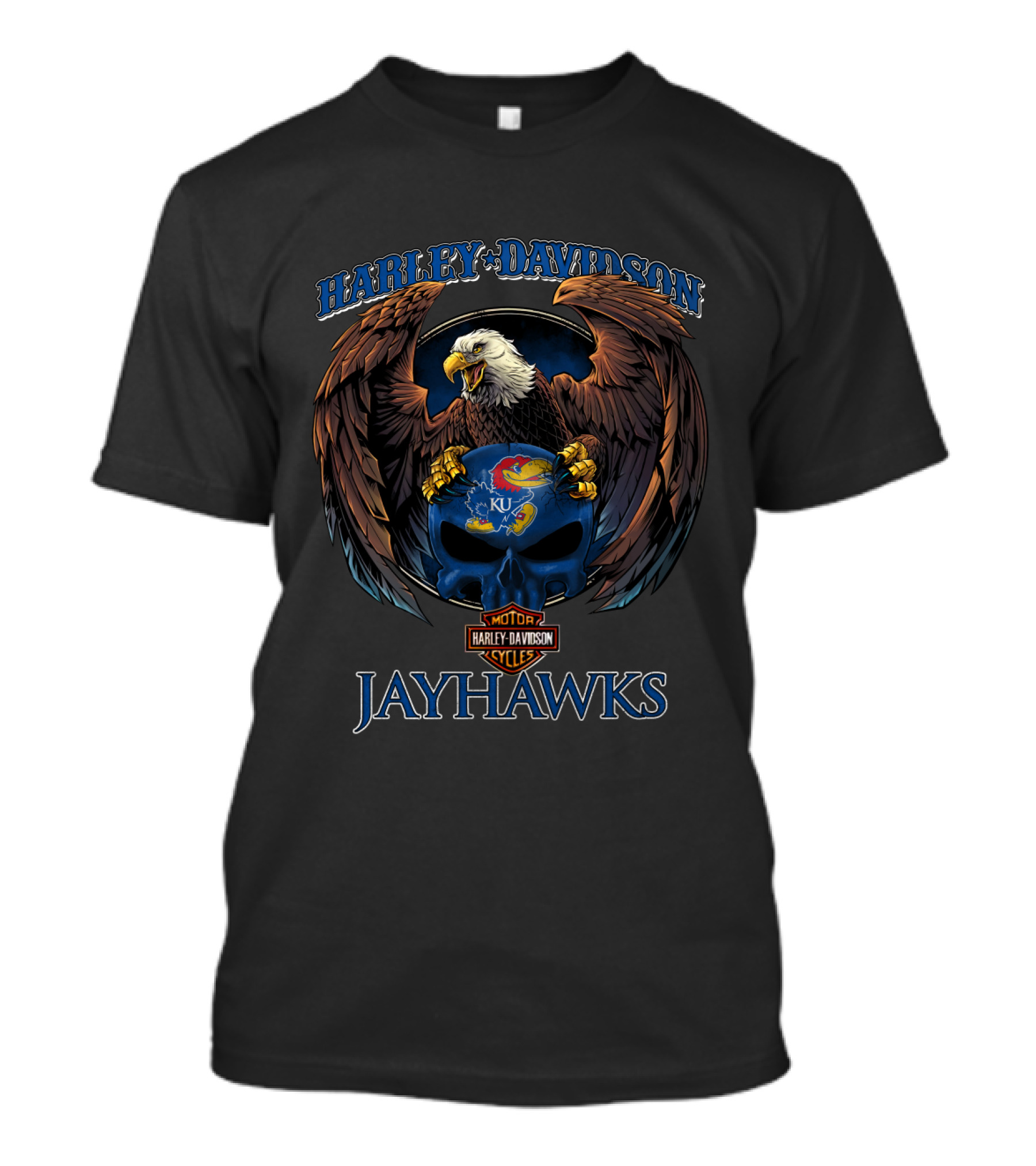 Harley Davidson Jayhawks Ku Kansas Eagle Skull T-Shirt