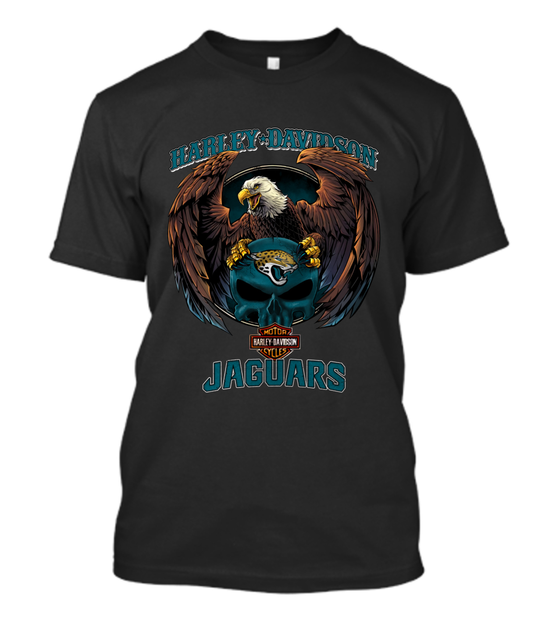 Harley Davidson Motor Cycles Jacksonville Jaguars Eagle Skull T-Shirt