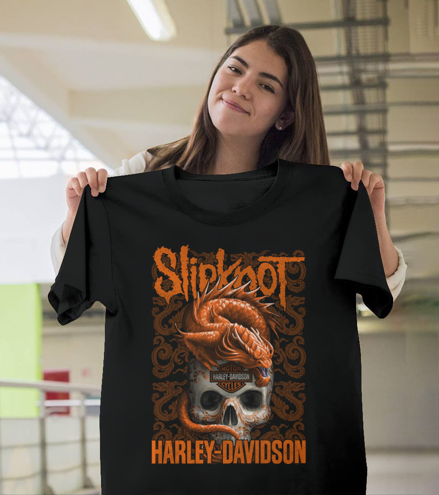 Slipknot Harley Davidson Dragon Skull Motif T-Shirt