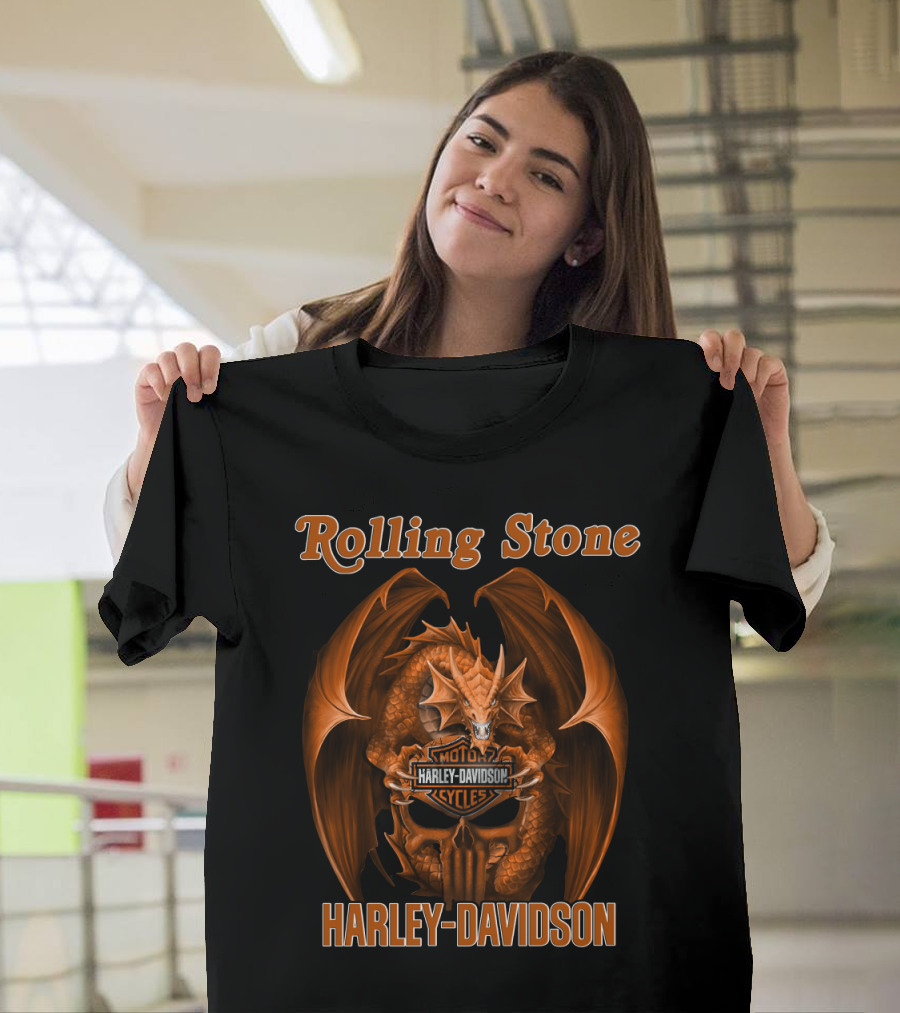 Rolling Stone Harley Davidson Dragon With Skull And Wings T-Shirt