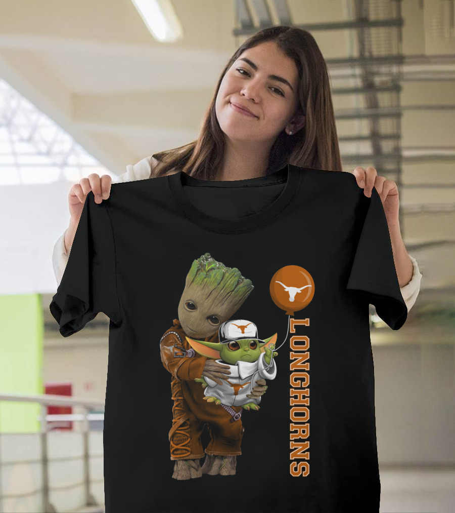 G&Y Texas Longhorns Groot Baby Yoda Balloon T-Shirt
