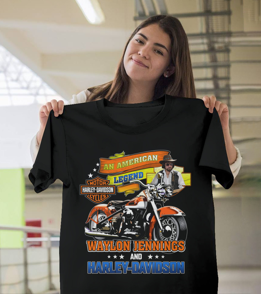 An American Legend Waylon Jennings And Harley Davidson Motor Cycles T-Shirt