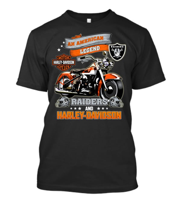 An American Legend Raiders And Harley Davidson Motorcycle Nfl Oakland Raiders And Harley Davidson Cycles T-Shirt