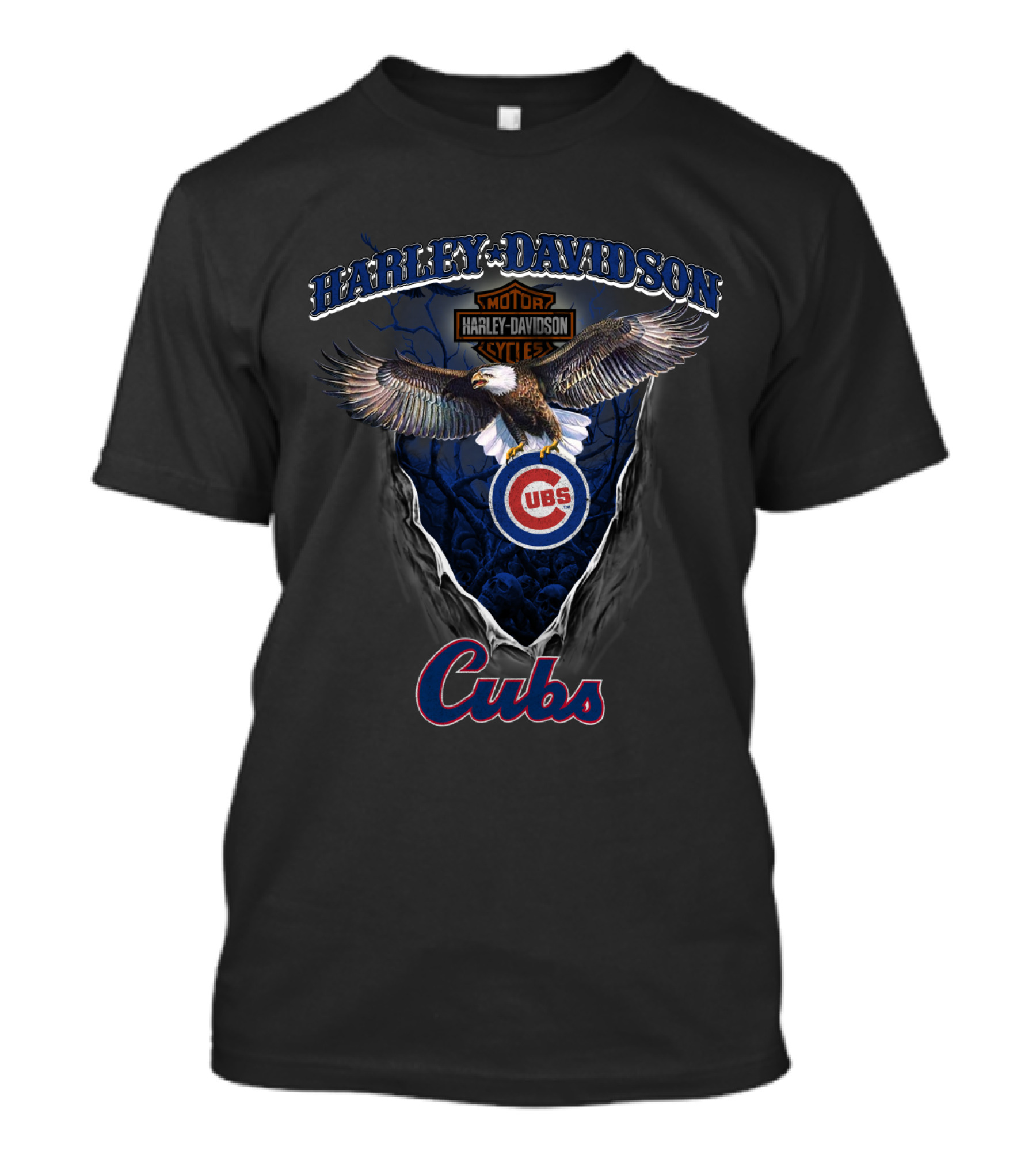 Harley Davidson Motor Cycles Chicago Cubs Eagle T-Shirt