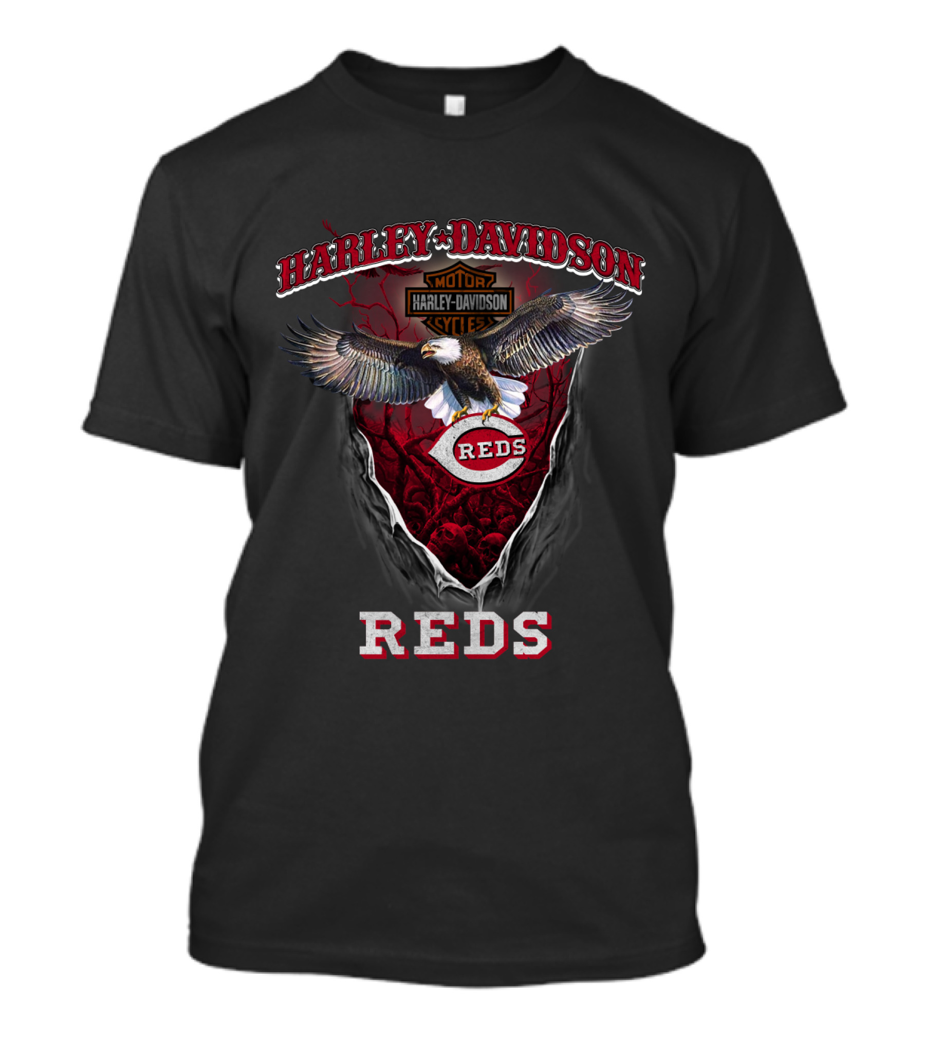 Harley Davidson Motorcycle Cincinnati Reds Eagle Logo Reds T-Shirt