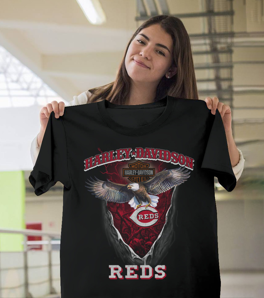 Harley Davidson Motorcycle Cincinnati Reds Eagle Logo Reds T-Shirt