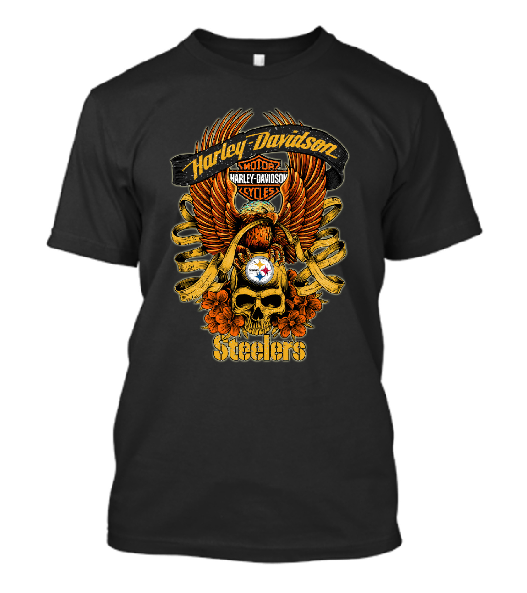 Harley Davidson Pittsburgh Steelers Nfl H5 Motorcycles Cycles Eagle Skull T-Shirt