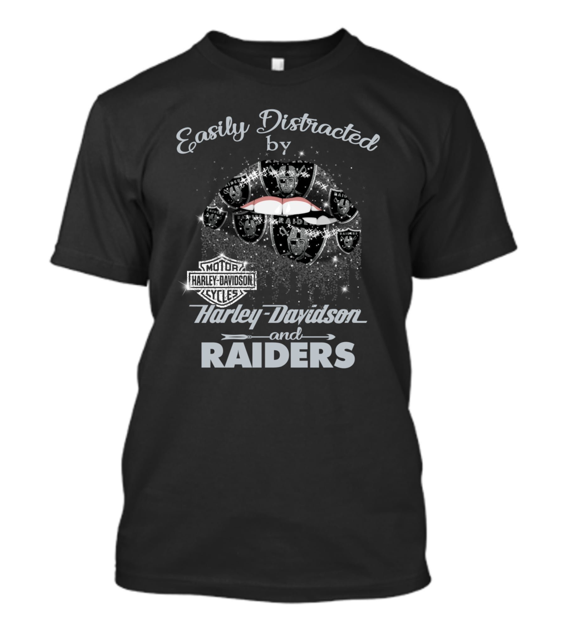Easily Distracted By Harley Davidson And Raiders T-Shirt