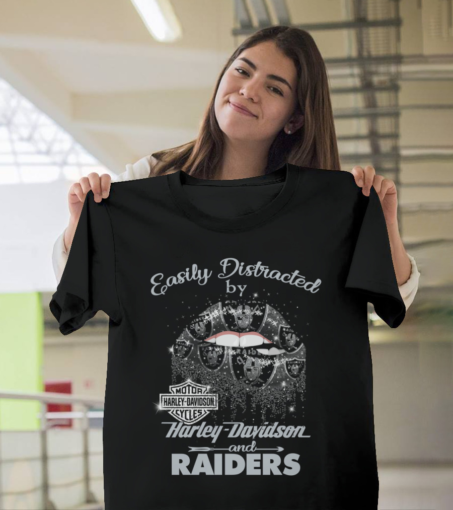 Easily Distracted By Harley Davidson And Raiders T-Shirt