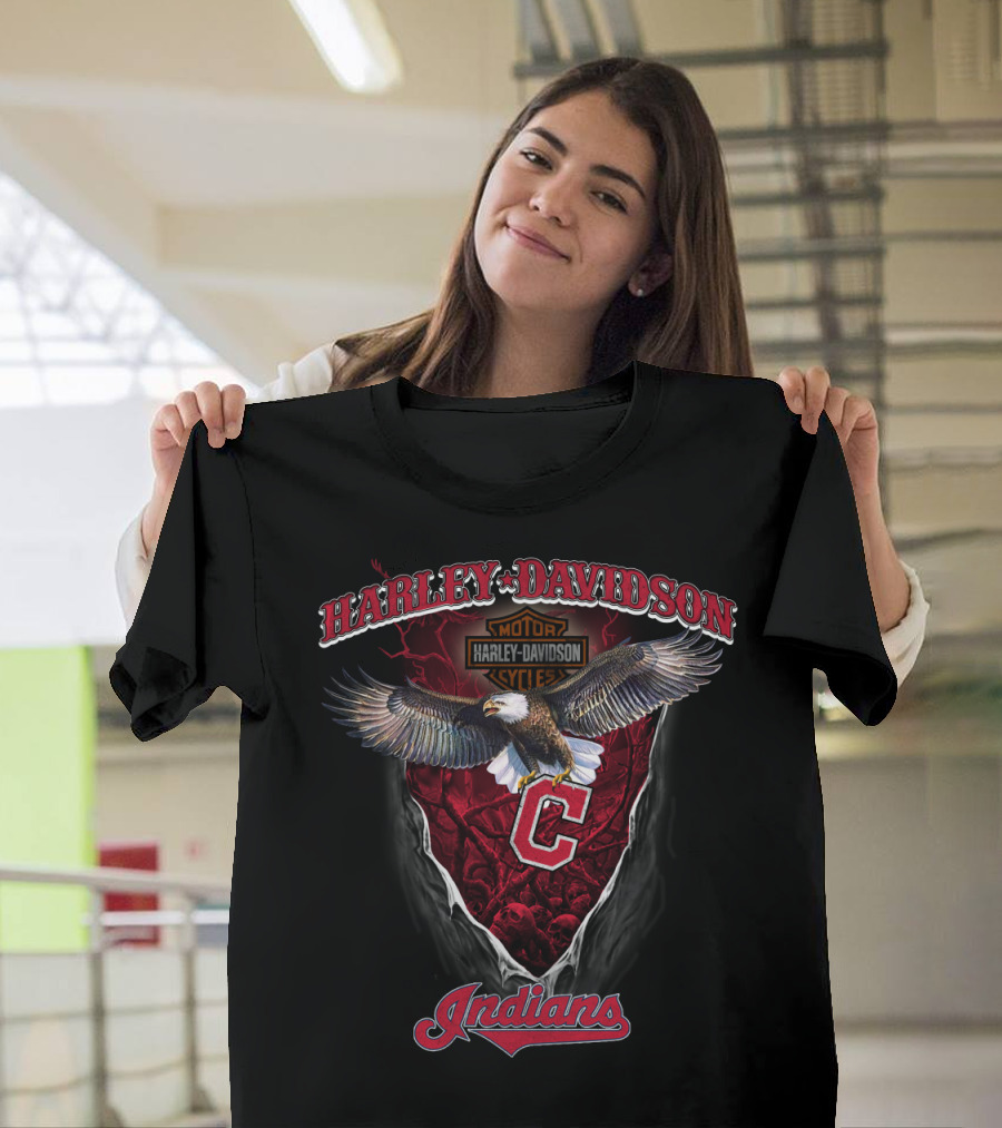 Harley Davidson Motor Cycle Cleveland Indians Eagle T-Shirt