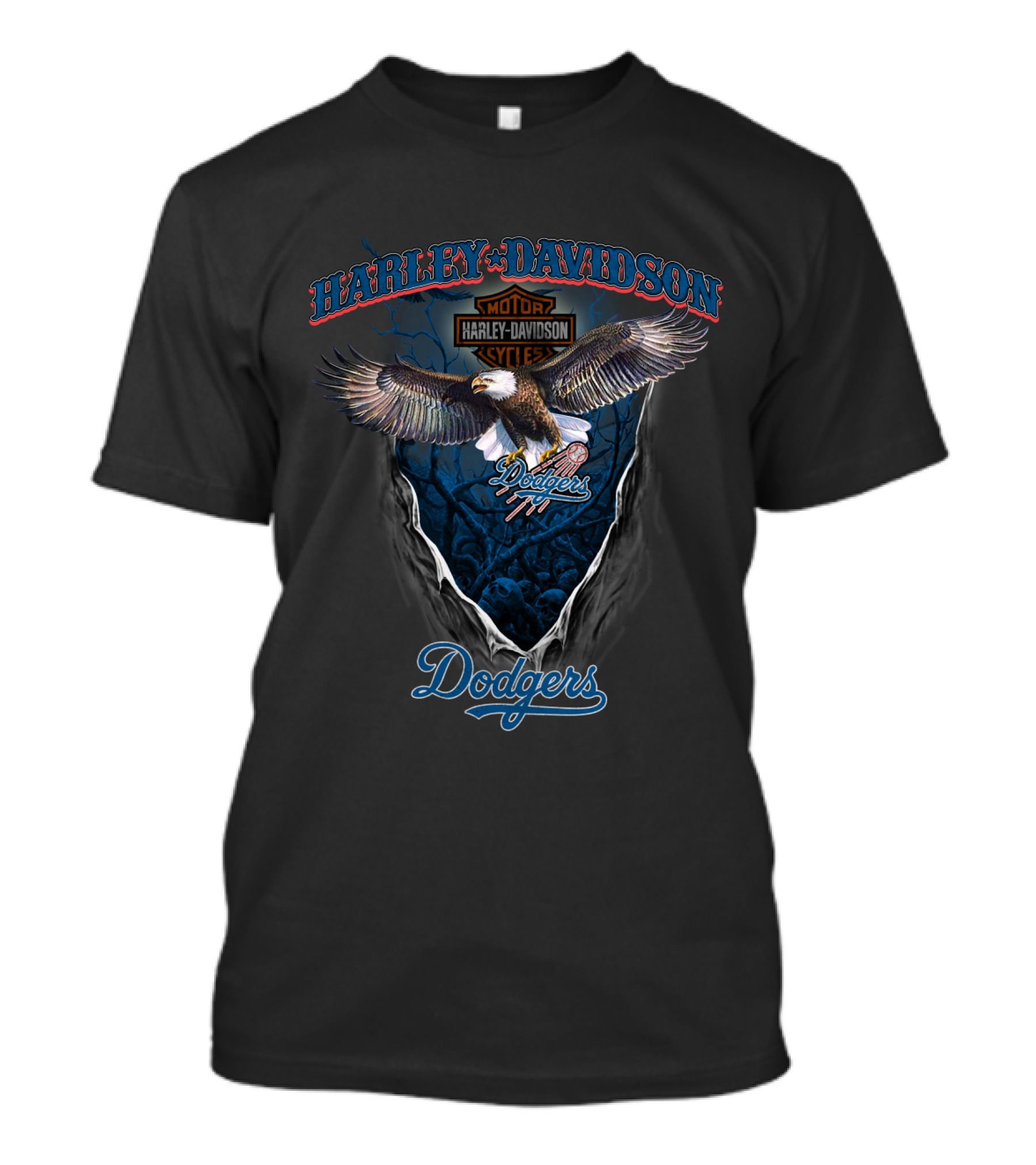 Harley Davidson Motor Cycle Los Angeles Dodgers Eagle T-Shirt