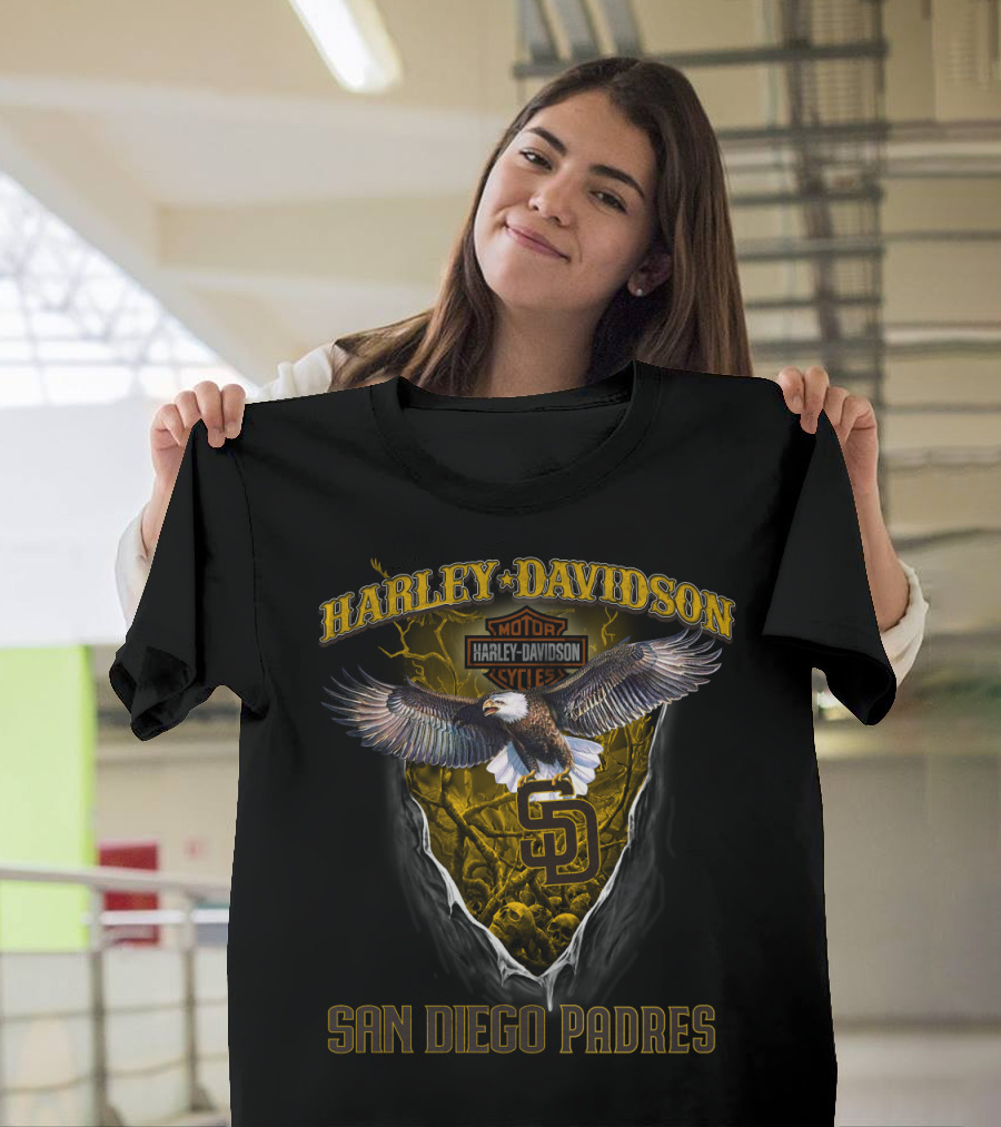 Harley Davidson San Diego Padres Bald Eagle Motor Cycles T-Shirt