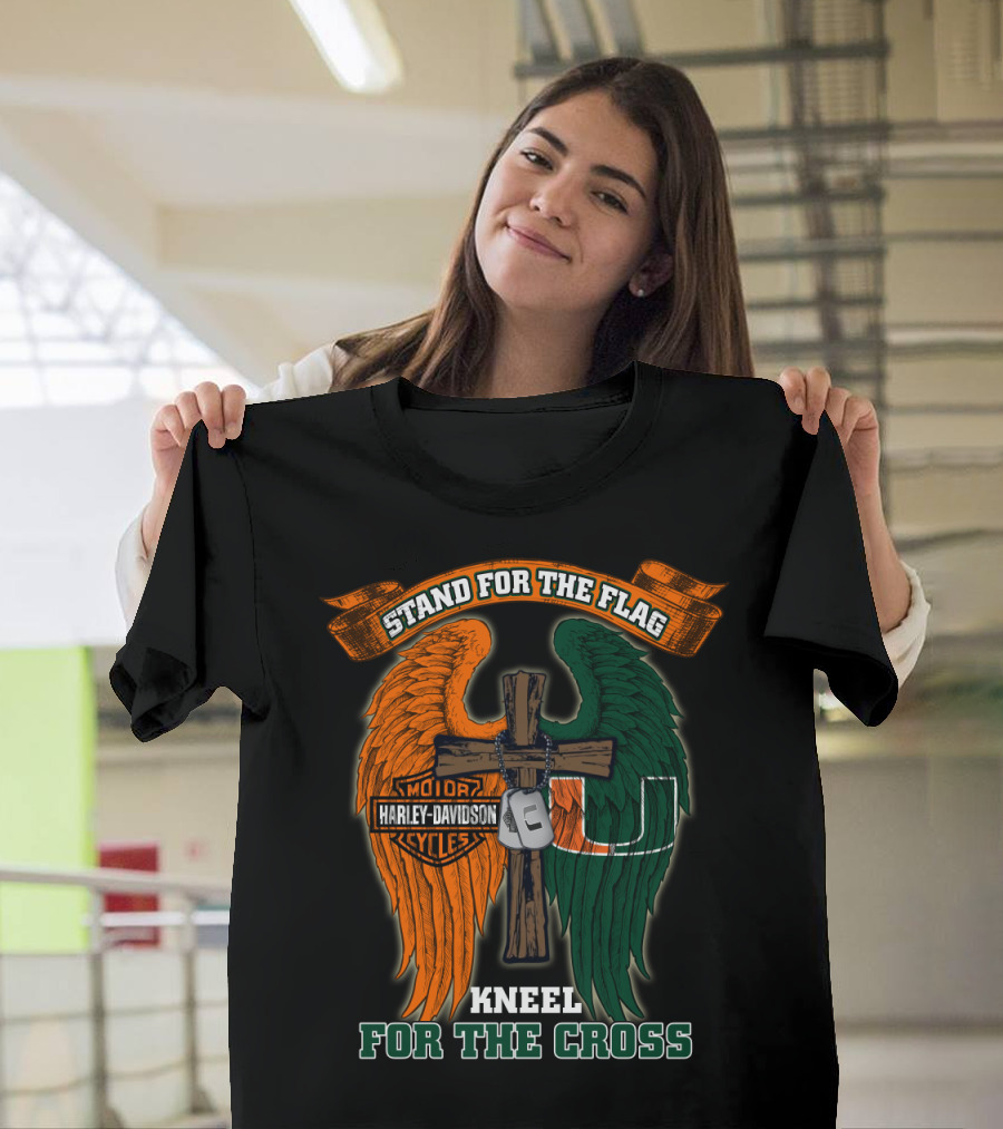 Stand For The Flag Kneel For The Cross Harley Davidson Miami Hurricanes T-Shirt