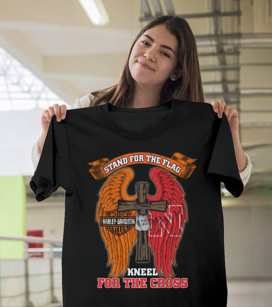 Stand For The Flag Kneel For The Cross Harley Davidson Nebraska Cornhuskers T-Shirt