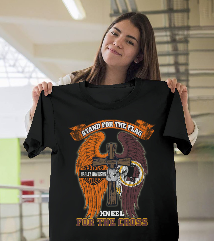 Stand For The Flag Kneel For The Cross Harley Davidson Washington Redskins T-Shirt