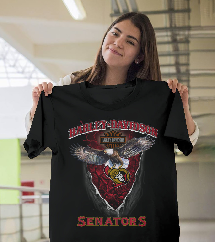 Harley Davidson Motorcycle Eagle Ottawa Senators T-Shirt